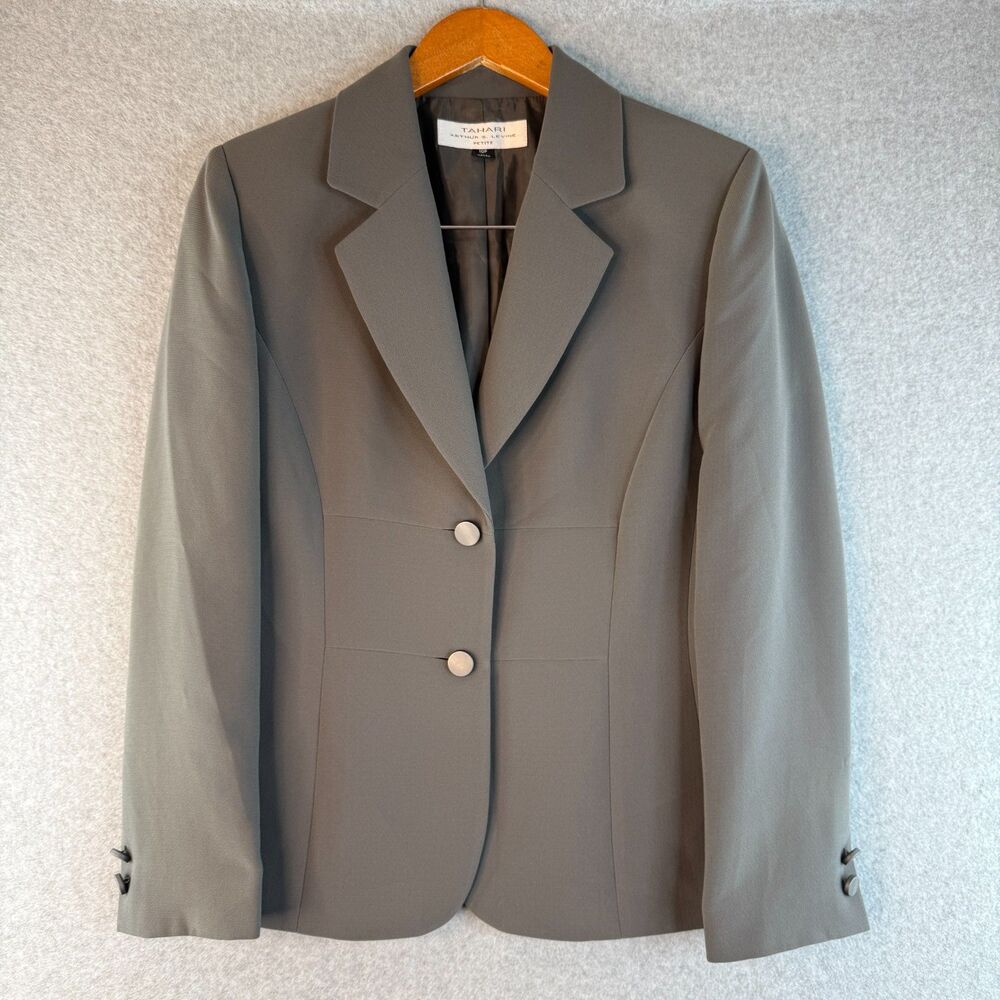 Vintage Tahari Classic Grey Button Up Blazer Women's Size 10P Career/Minimalist